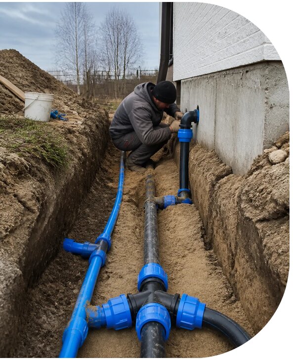 Монтаж наружного водопровода на участке под ключ в Коркине